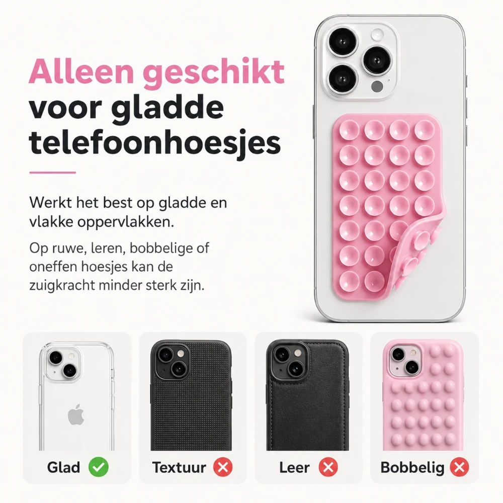 Dubbelzijdige Telefoon Zuignap Sticker met 48 Zuignappen – Herbruikbaar – Roze 1