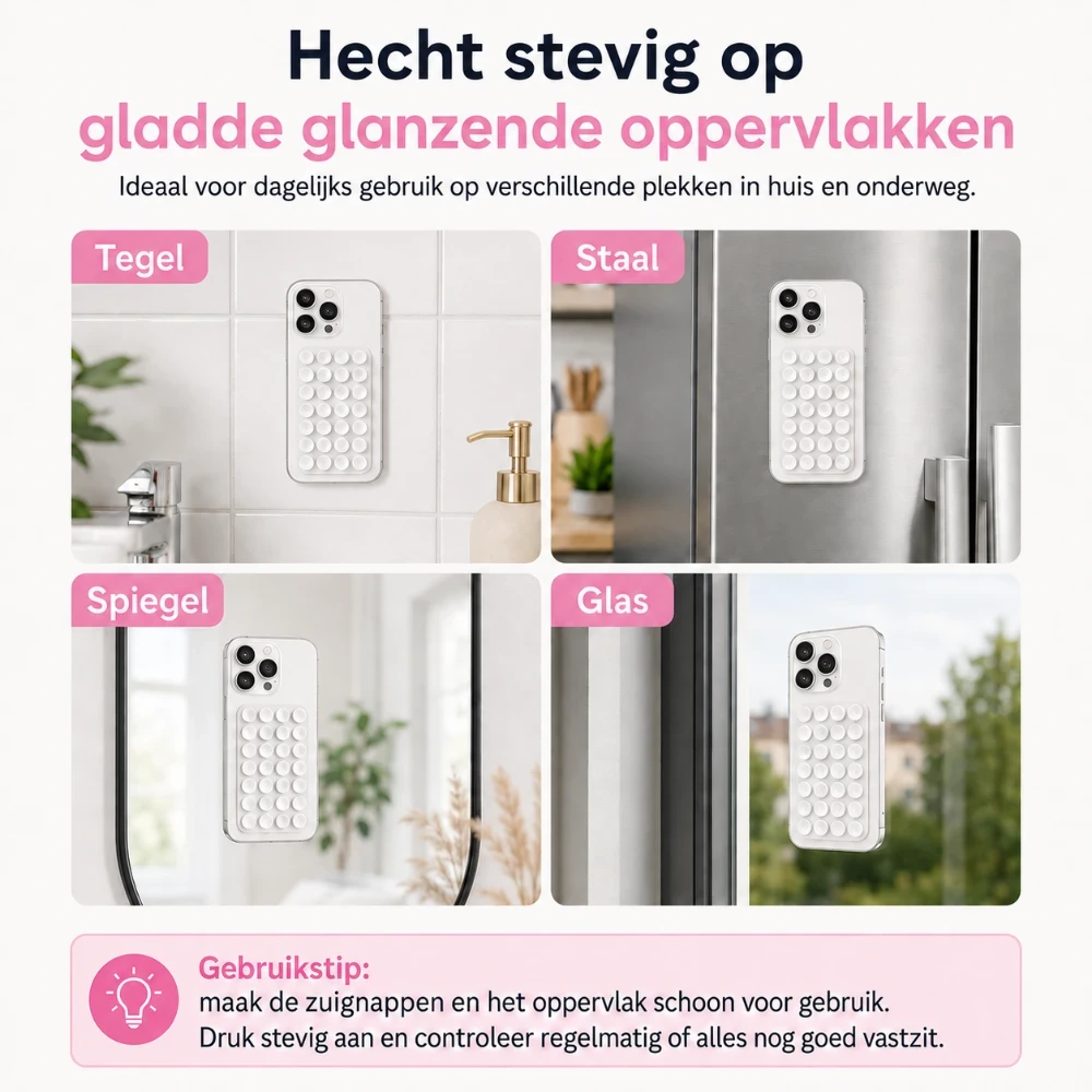 Dubbelzijdige Telefoon Zuignap Sticker met 48 Zuignappen – Herbruikbaar – Wit 3