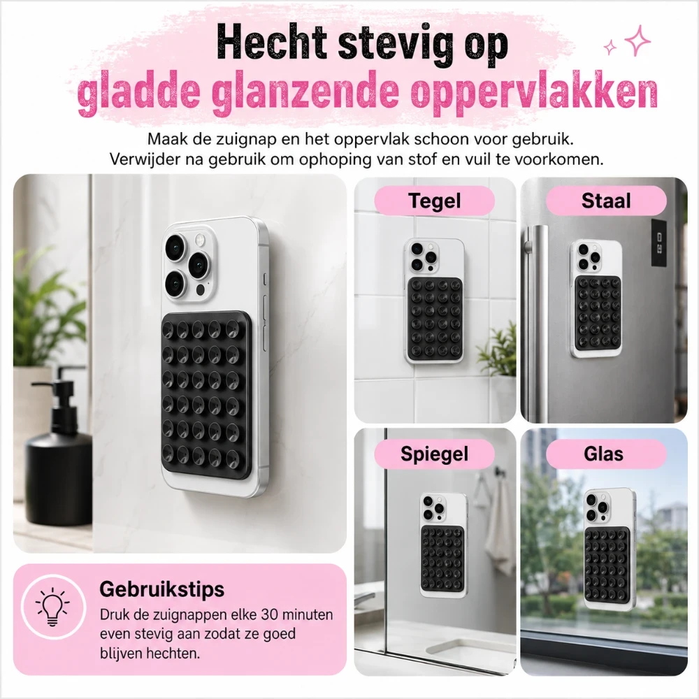 Dubbelzijdige Telefoon Zuignap Sticker met 48 Zuignappen – Herbruikbaar – Zwart 3