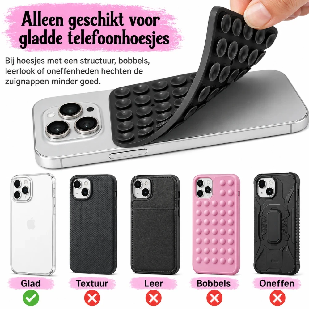 Dubbelzijdige Telefoon Zuignap Sticker met 48 Zuignappen – Herbruikbaar – Zwart 3