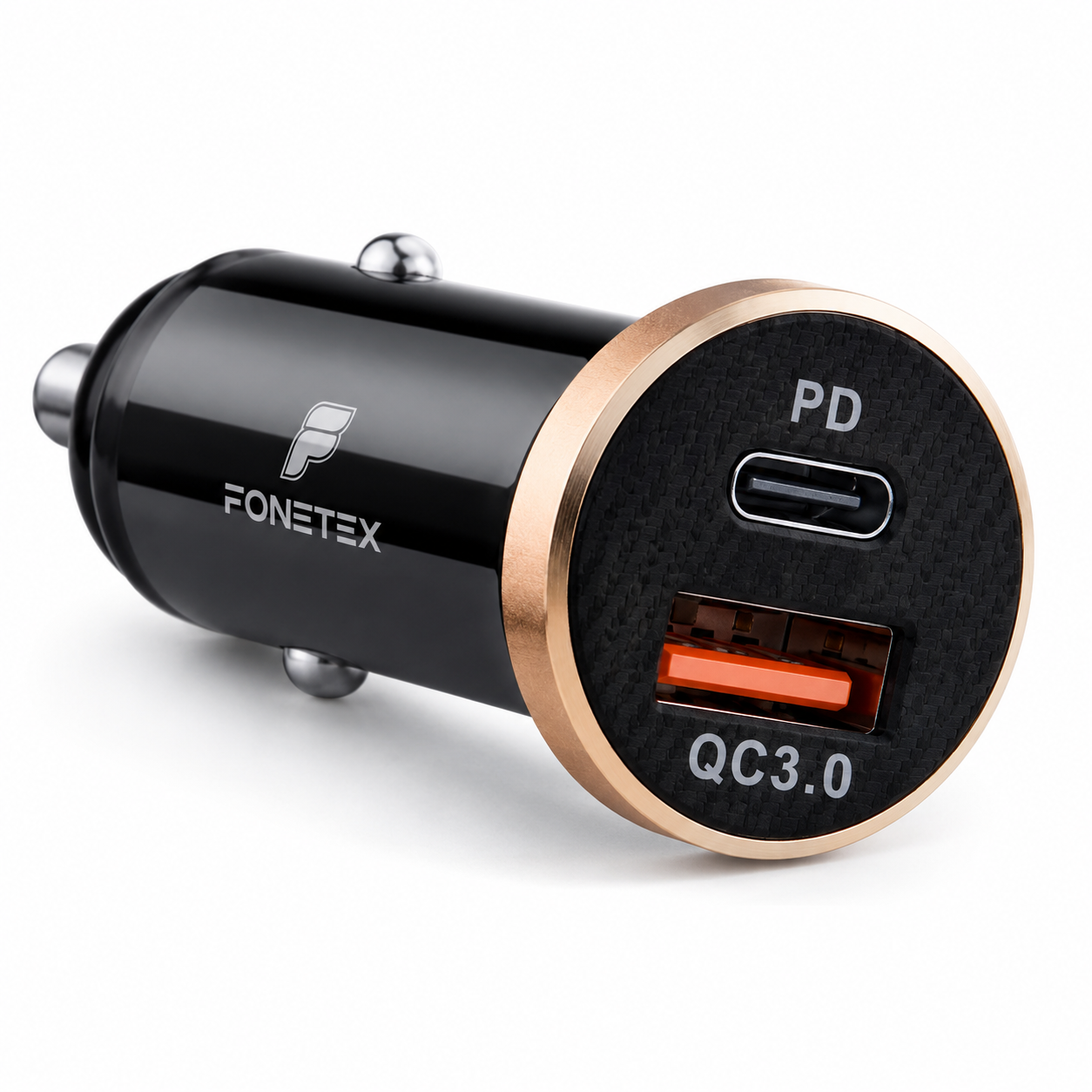 FoneTex 20W Autolader – USB-C PD & USB-A QC 3.0 – FT-201