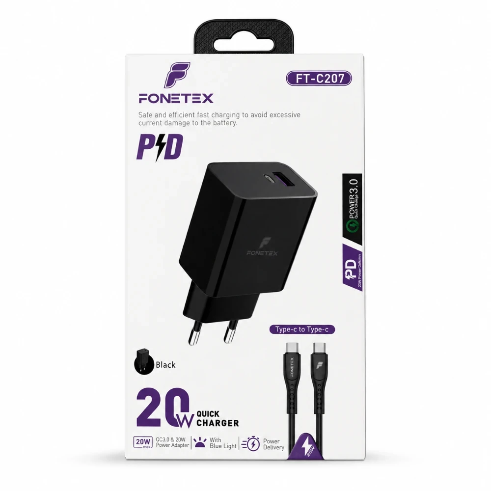 FoneTex 20W Quick Charger met USB-C naar USB-C Kabel – FT-C207 wit 1