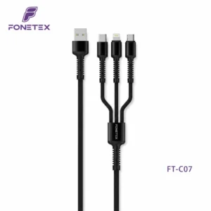 FoneTex 3-in-1 Oplaadkabel 3.4A 1,2 Meter – USB-C, Lightning & Micro-USB 1