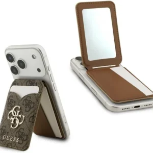 GUESS 4G MagSafe Wallet met Spiegel en Stand Bruin 1