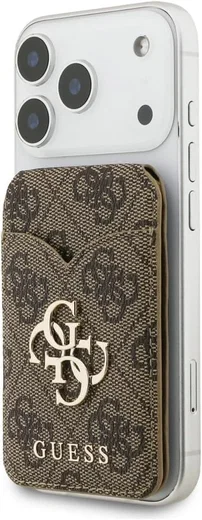 GUESS 4G MagSafe Wallet met Spiegel en Stand Bruin 1