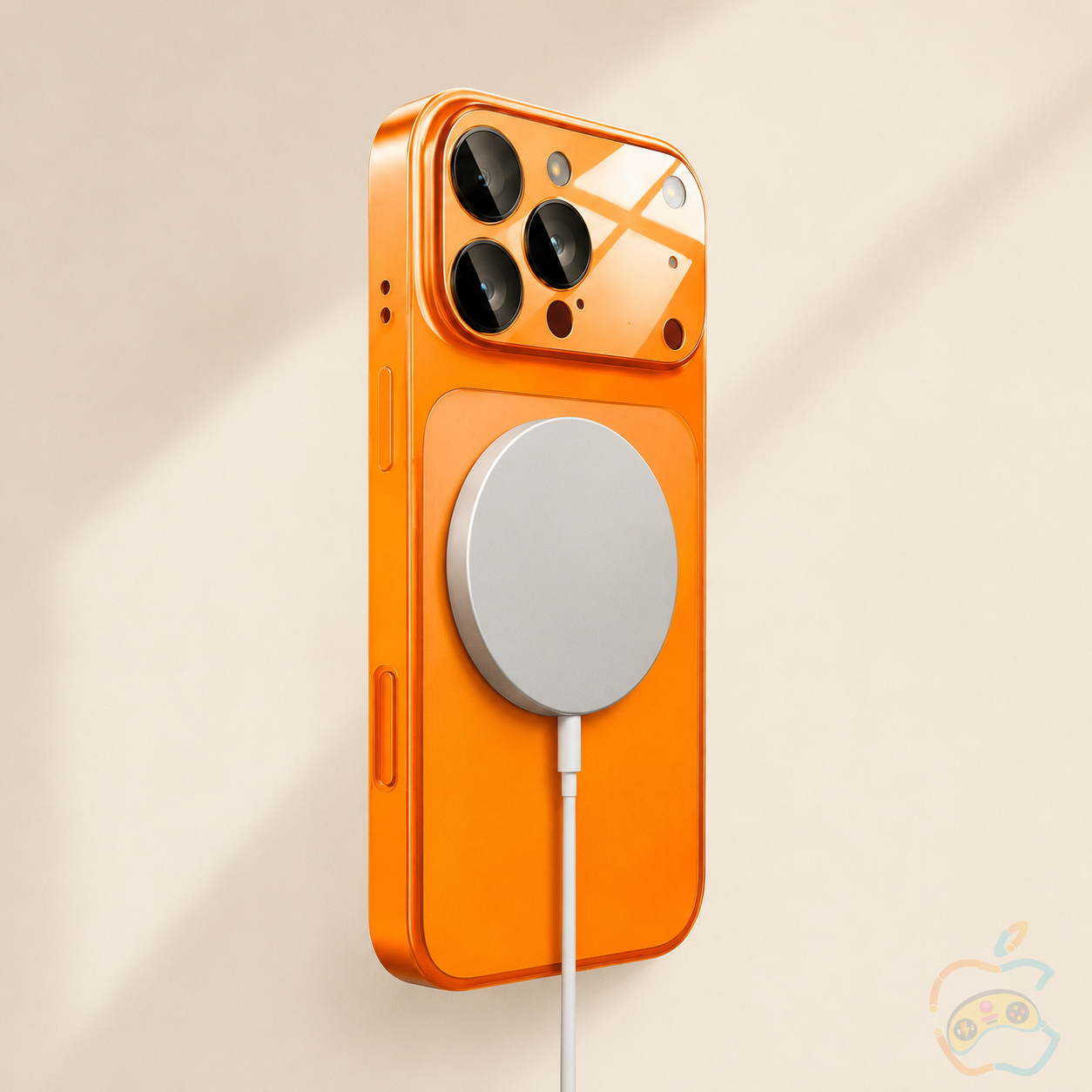 Oranje iPhone16 Pro Max hoesje met iPhone 17 Pro look 1