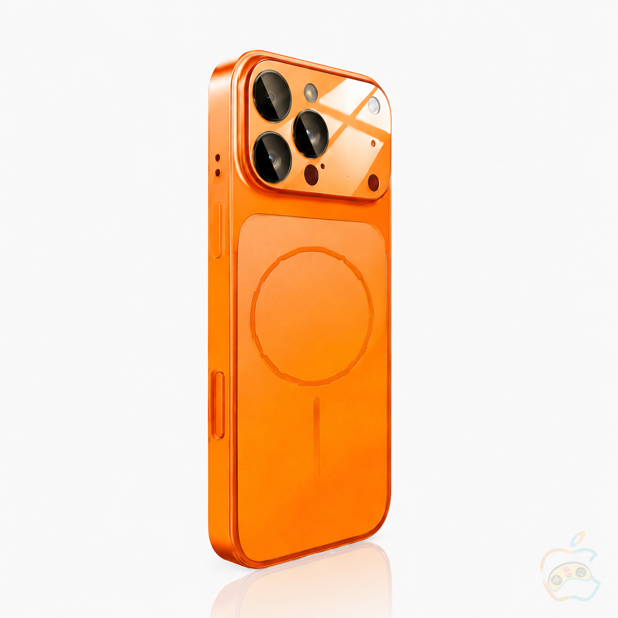 Oranje iPhone16 Pro hoesje met iPhone 17 Pro look 1