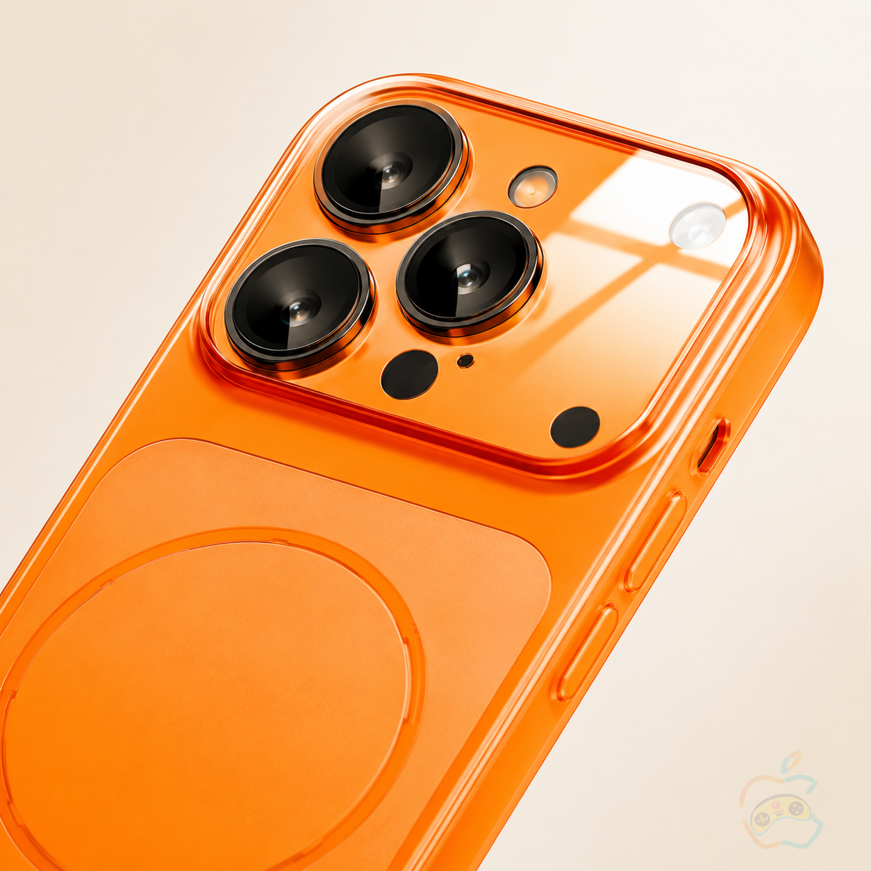Oranje iPhone16 Pro hoesje met iPhone 17 Pro look 1