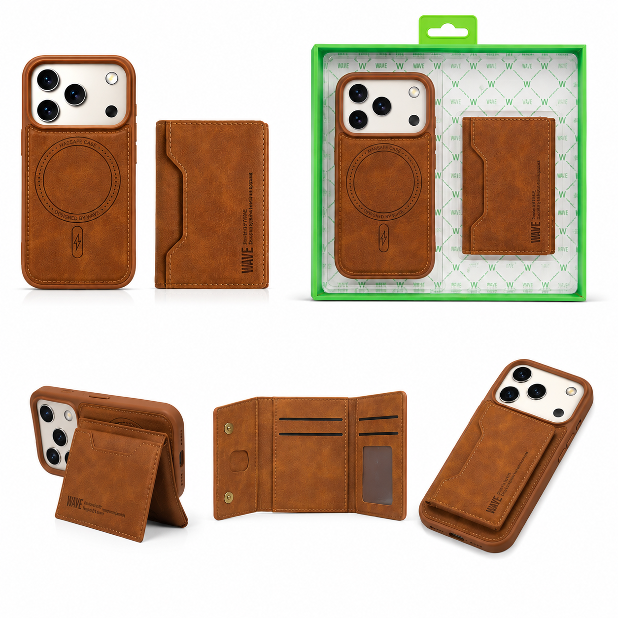 WAVE iPhone 17 Pro MagSafe Hoesje met Afneembare Wallet Case & Pasjeshouder Bruin 1