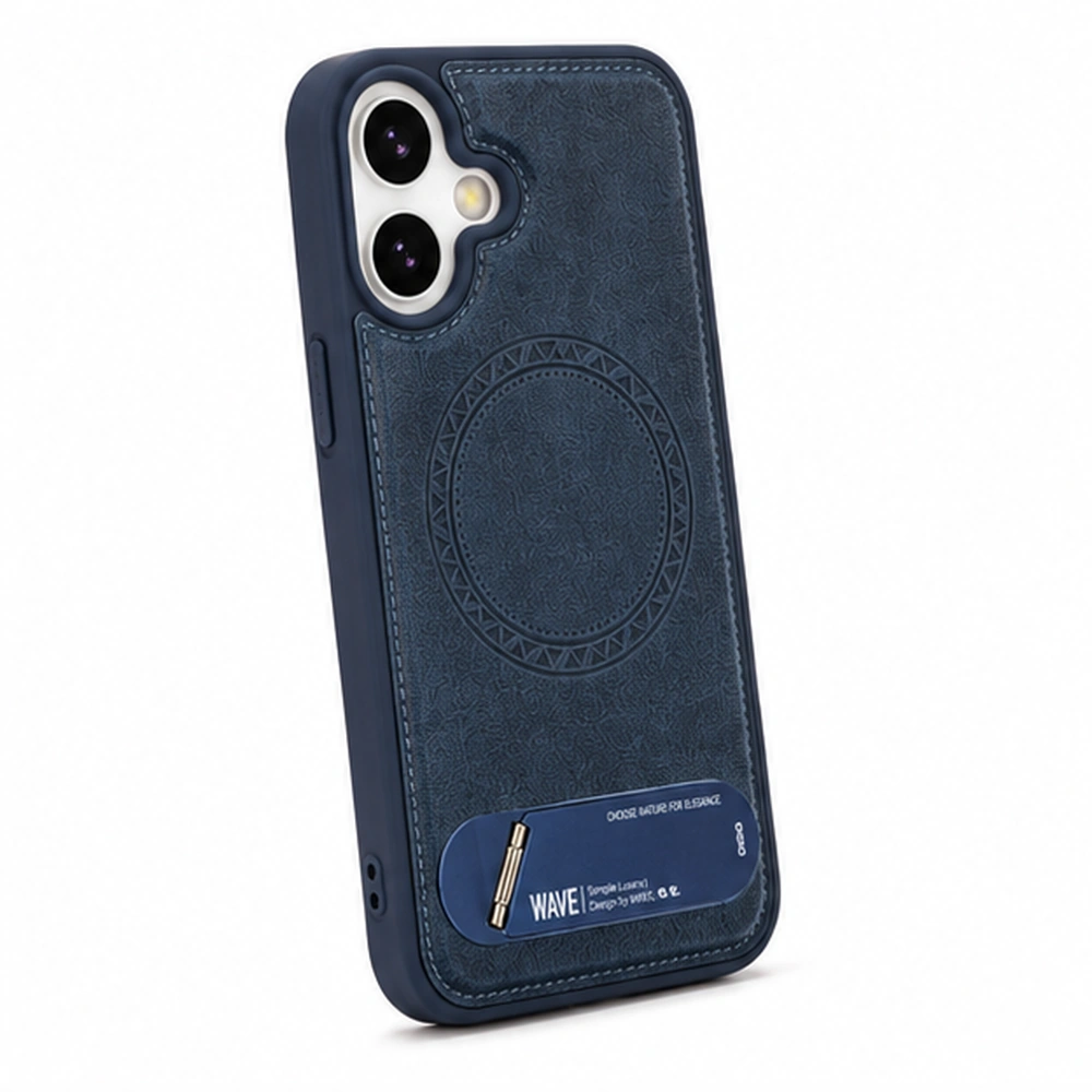 Wave Apple iPhone 17 Hoesje Premium Kunstleer MagSafe & Kickstand blauw 1