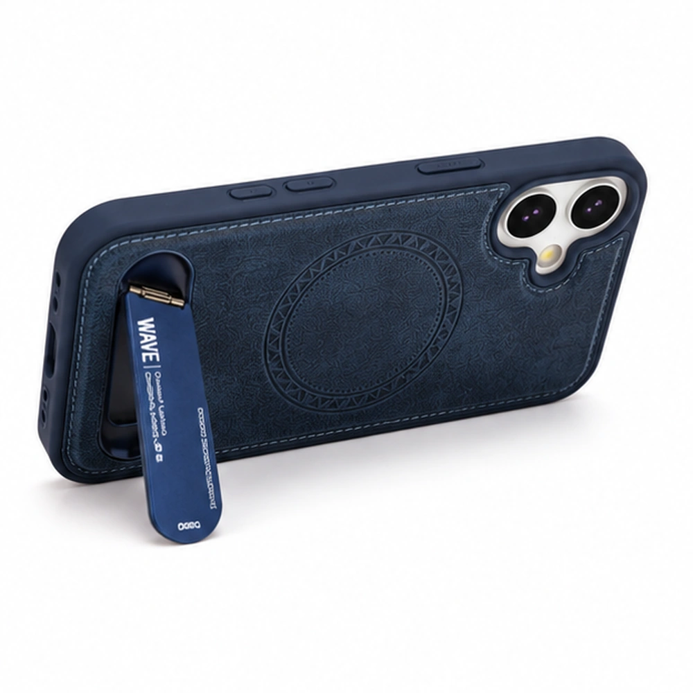 Wave Apple iPhone 17 Hoesje Premium Kunstleer MagSafe & Kickstand blauw 1