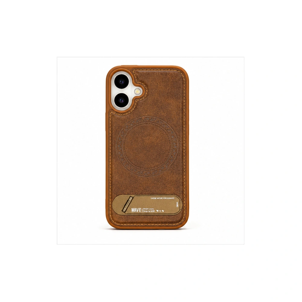 Wave Apple iPhone 17 Hoesje Premium Kunstleer MagSafe & Kickstand bruin 1