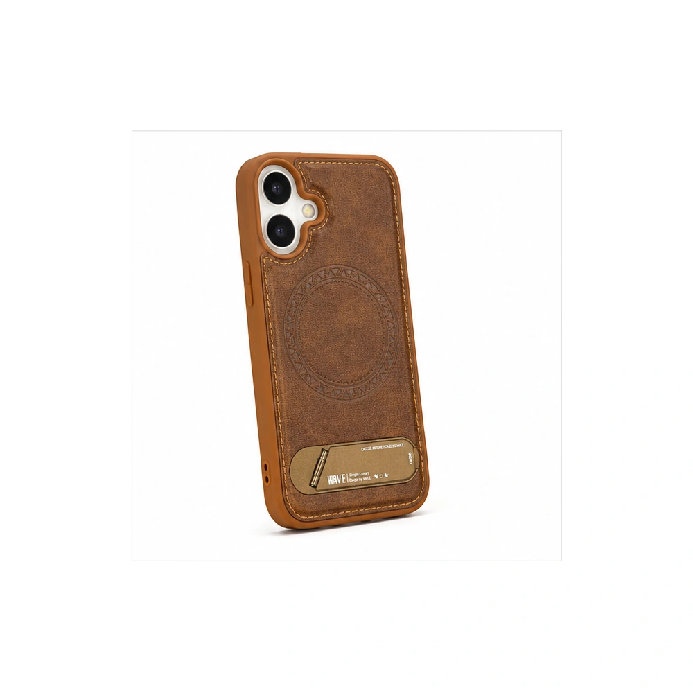 Wave Apple iPhone 17 Hoesje Premium Kunstleer MagSafe & Kickstand bruin 1