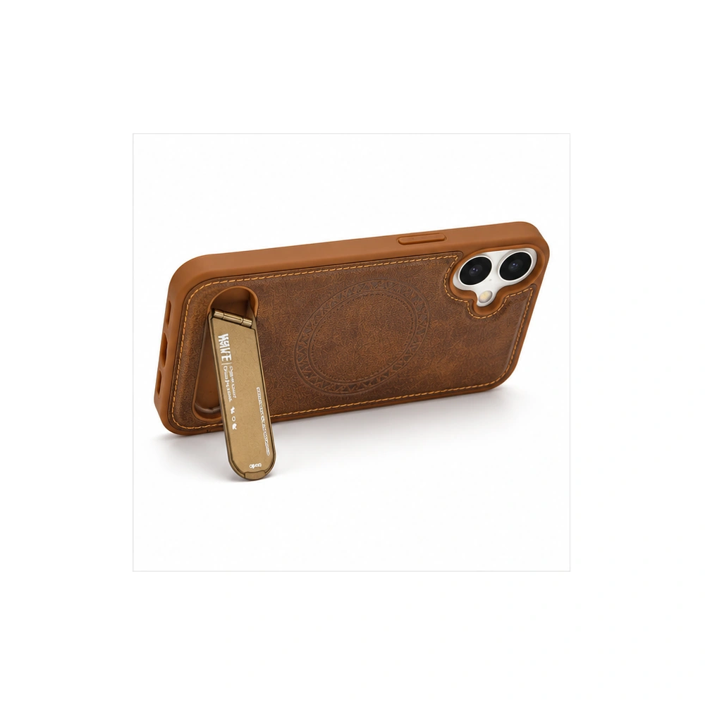 Wave Apple iPhone 17 Hoesje Premium Kunstleer MagSafe & Kickstand bruin 1