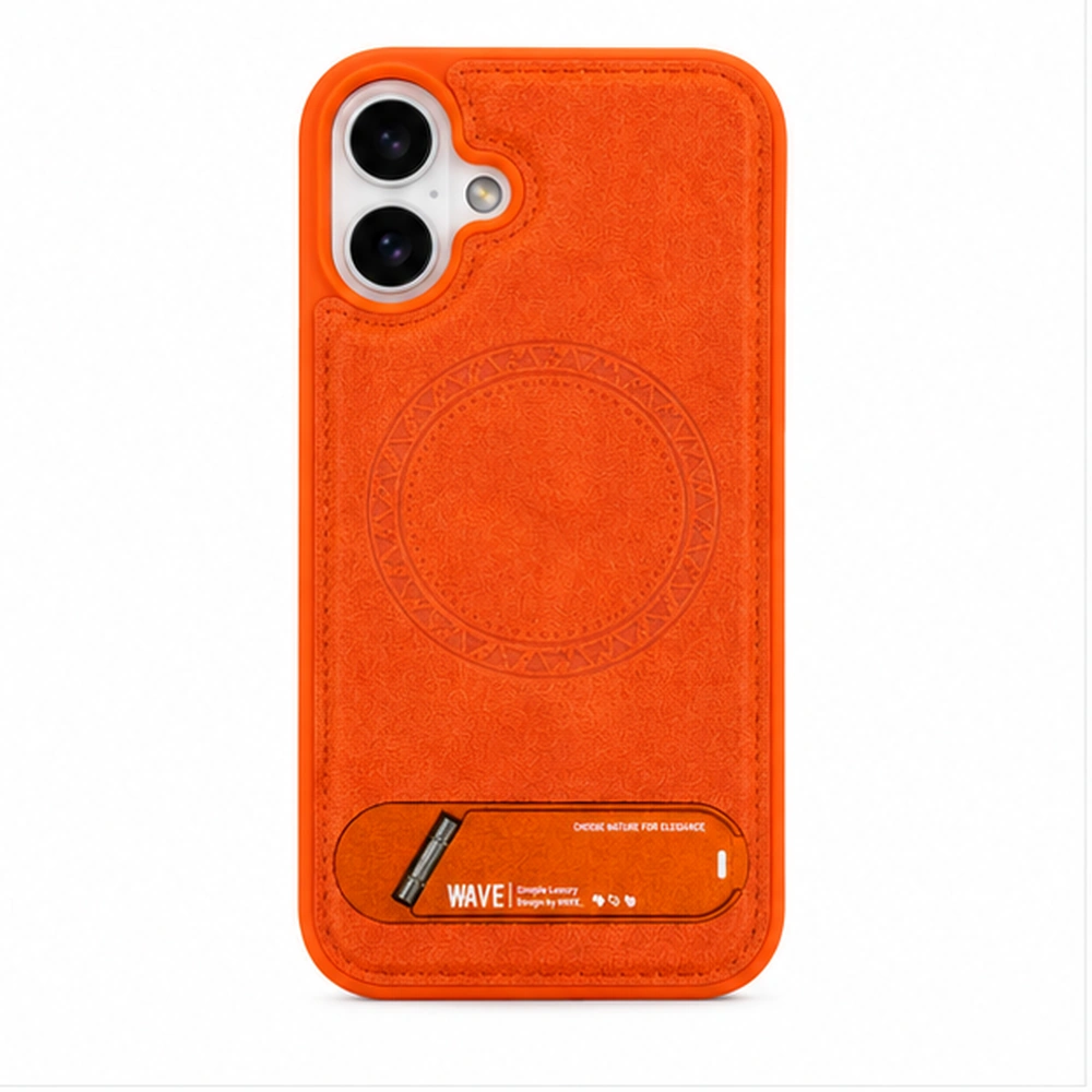 Wave Apple iPhone 17 Hoesje Premium Kunstleer MagSafe & Kickstand oranje 1