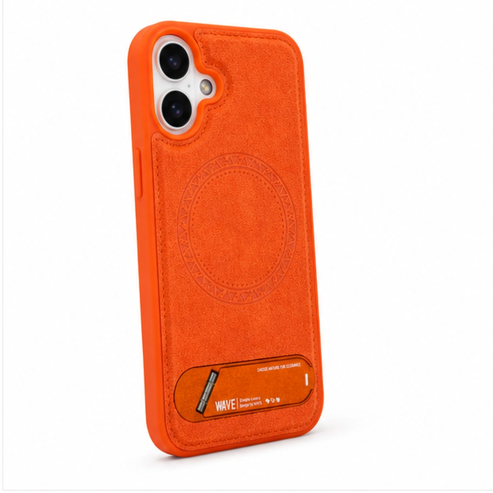 Wave Apple iPhone 17 Hoesje Premium Kunstleer MagSafe & Kickstand oranje 1