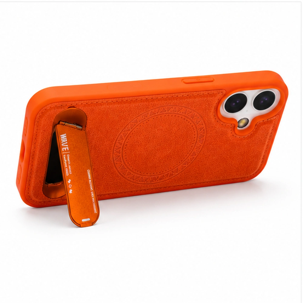 Wave Apple iPhone 17 Hoesje Premium Kunstleer MagSafe & Kickstand oranje 1