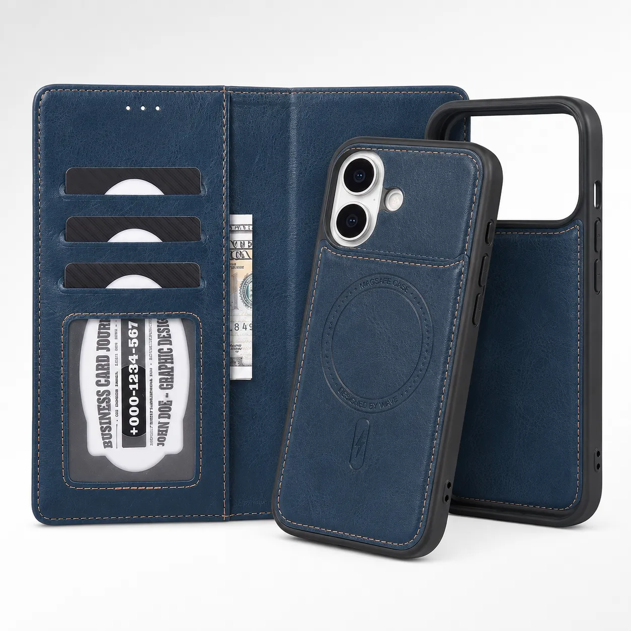 Wave iPhone 17 Hoesje 2-in-1 Wallet Book Case MagSafe Blauw 1