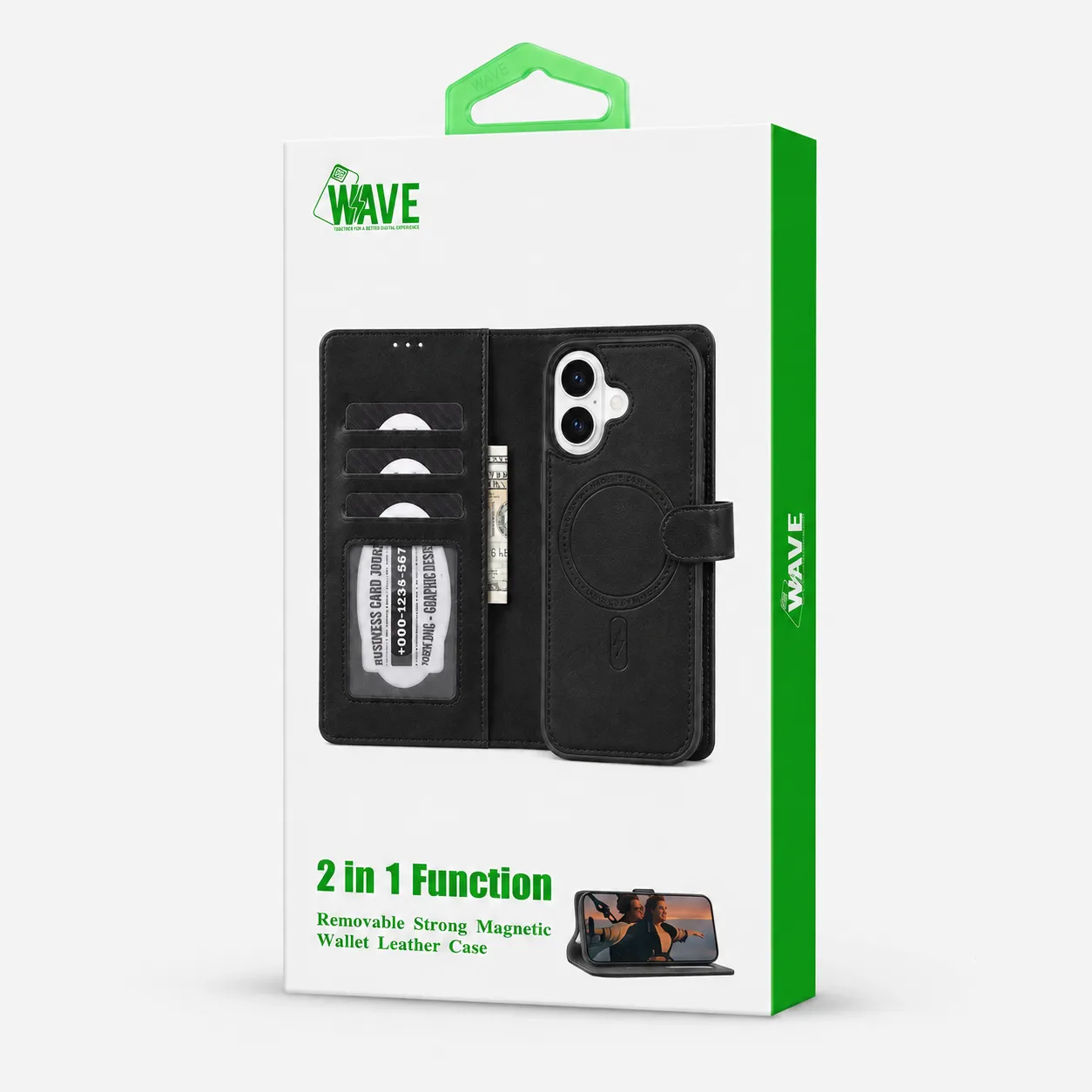 Wave iPhone 17 Hoesje 2-in-1 Wallet Book Case MagSafe Zwart 1