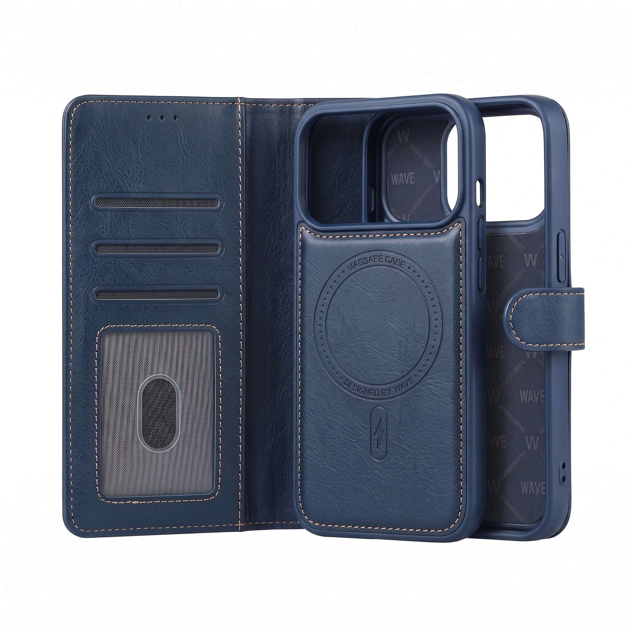 Wave iPhone 17 Pro Hoesje 2-in-1 Wallet Book Case MagSafe Blauw 1