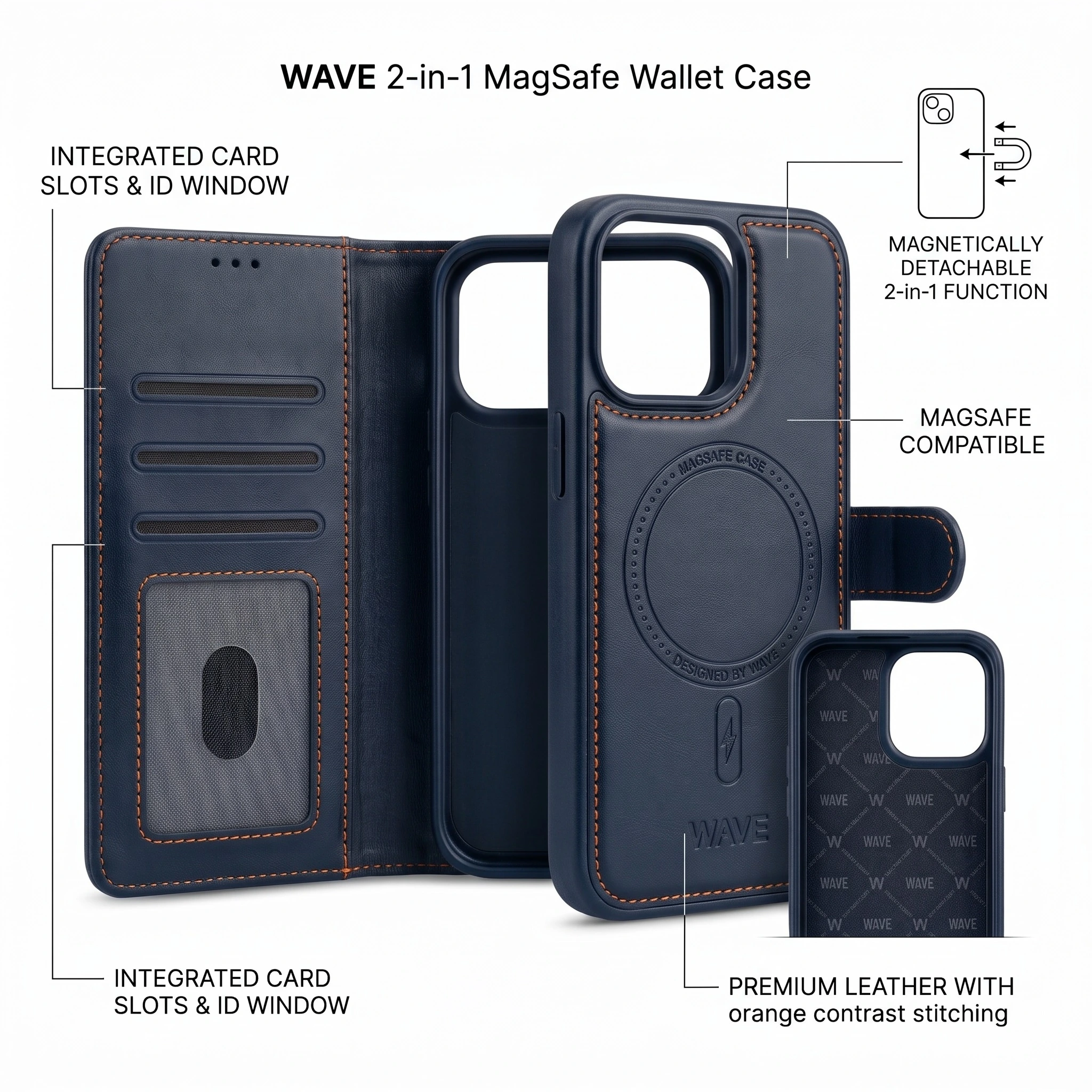 Wave iPhone 17 Pro Hoesje 2-in-1 Wallet Book Case MagSafe Blauw 1