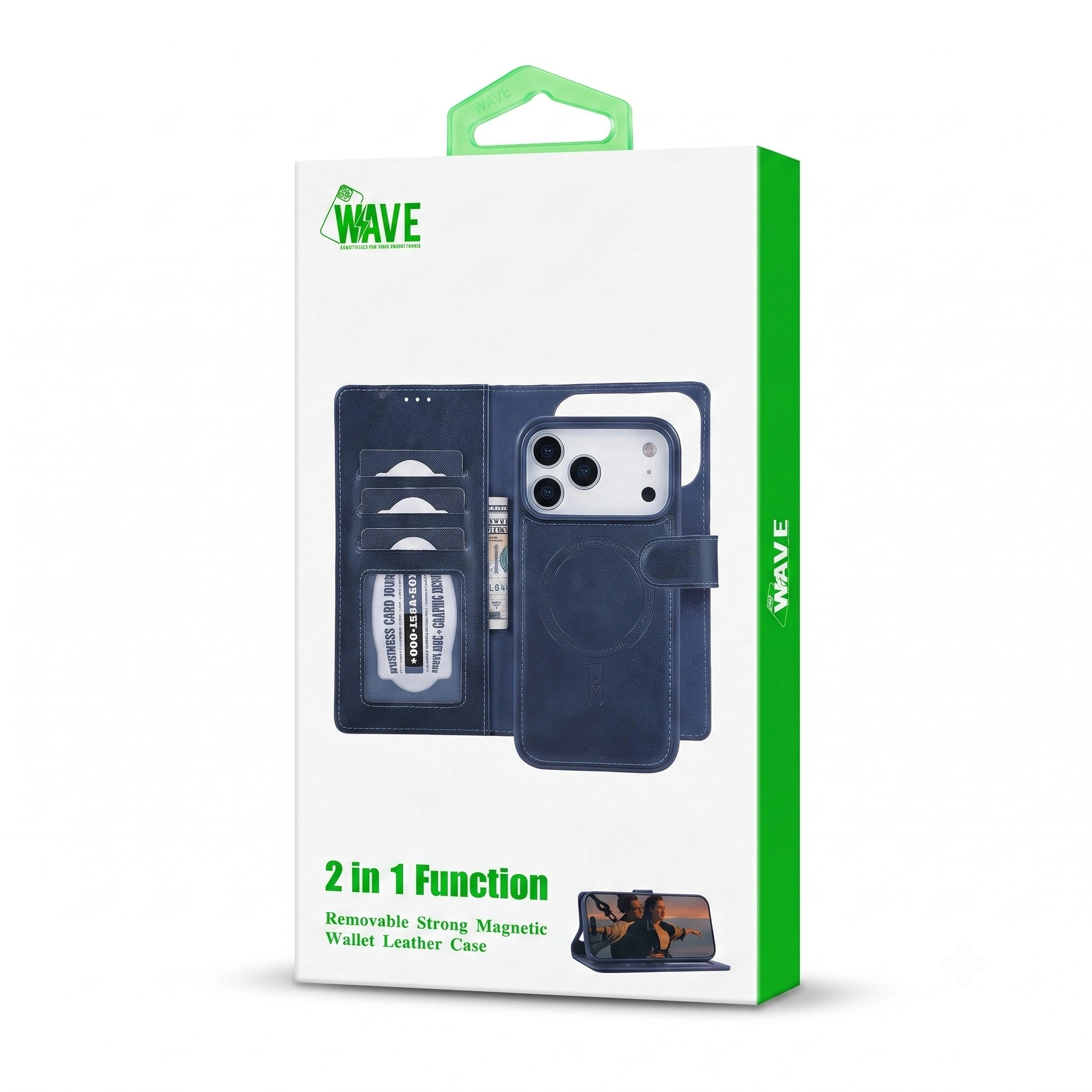Wave iPhone 17 Pro Hoesje 2-in-1 Wallet Book Case MagSafe Blauw 1