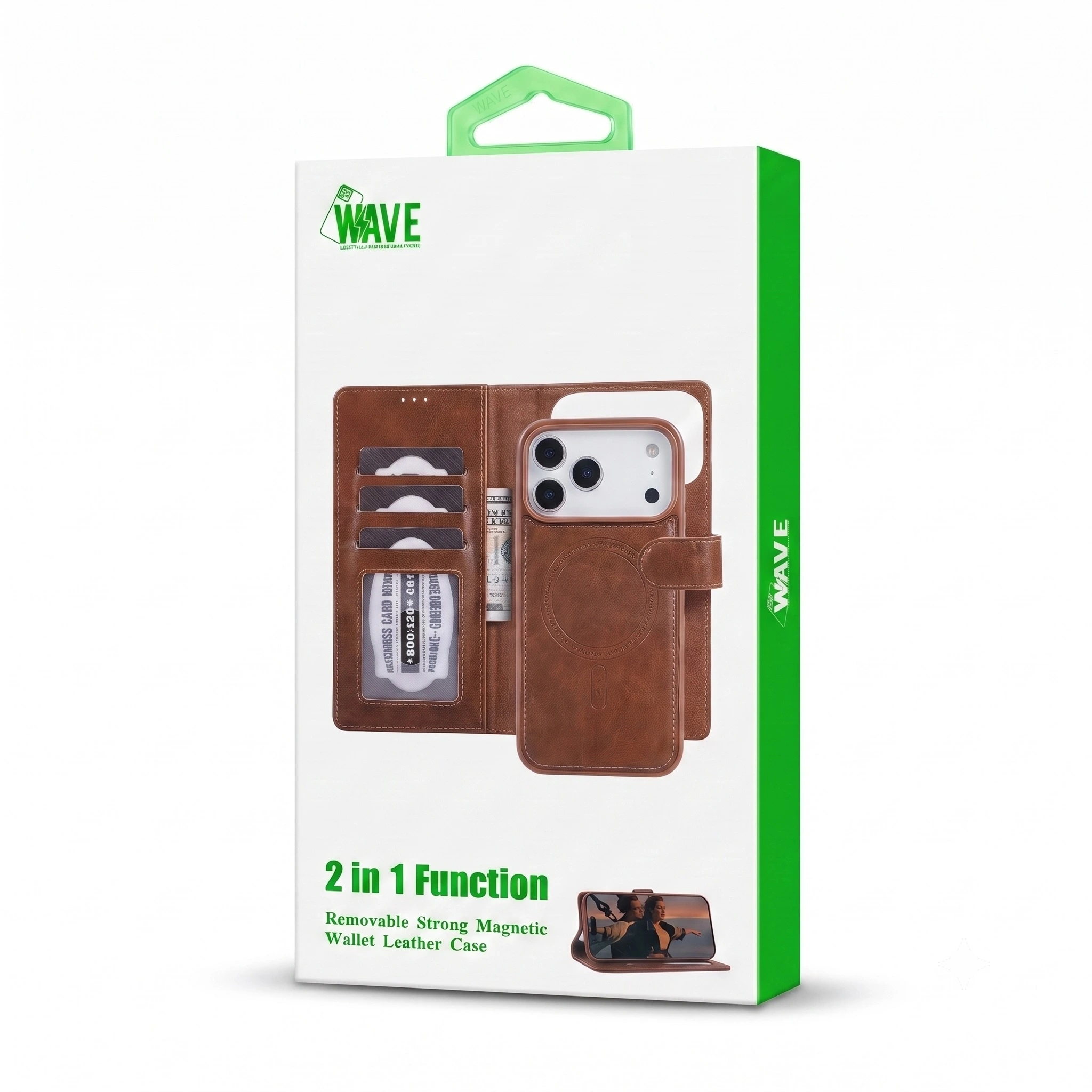 Wave iPhone 17 Pro Hoesje 2-in-1 Wallet Book Case MagSafe Bruin 2