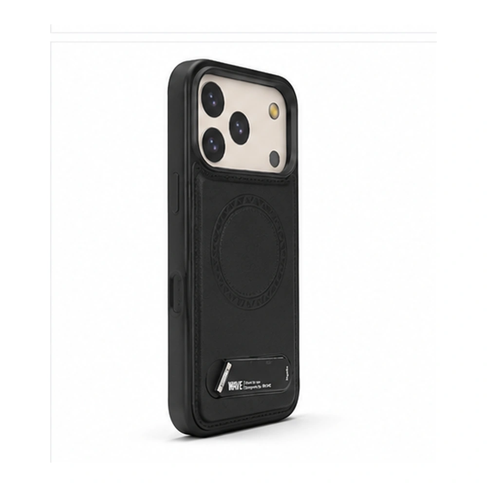 Wave iPhone 17 Pro Hoesje Premium Kunstleer MagSafe & Kickstand - Zwart