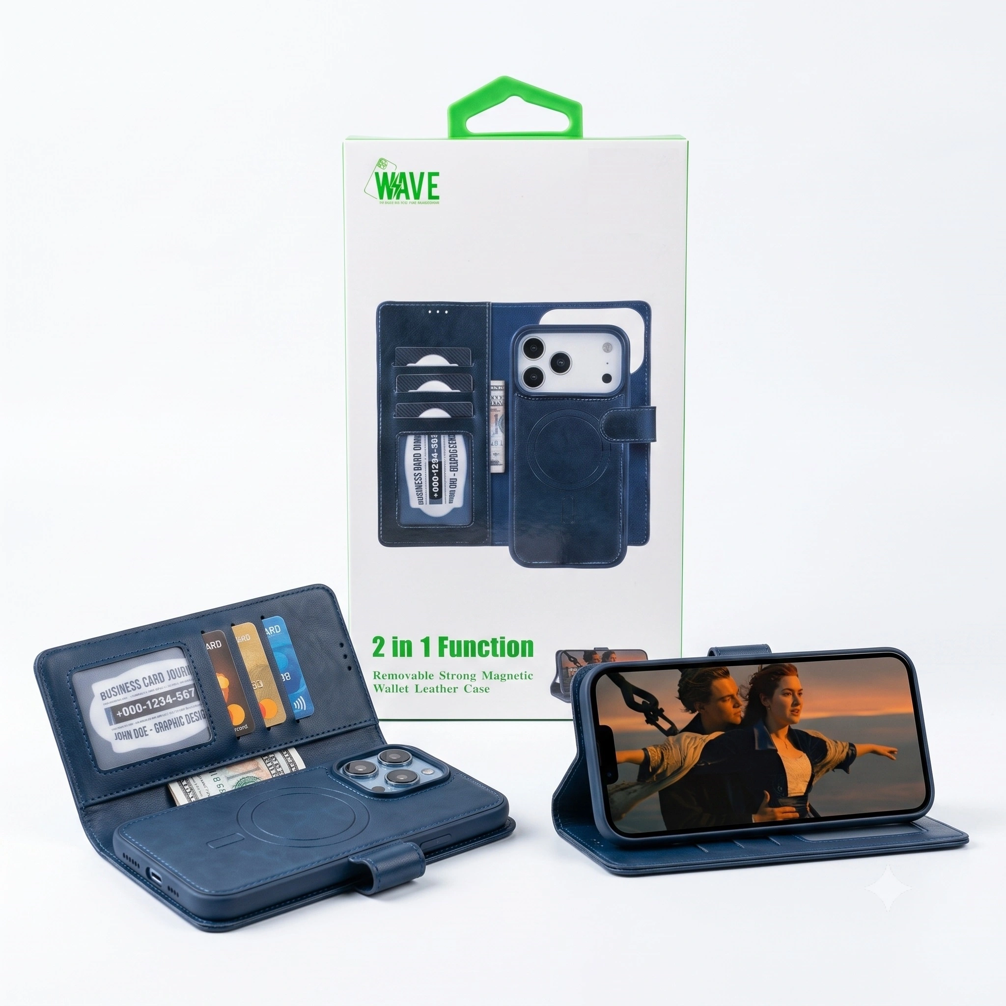 Wave iPhone 17 Pro Max Hoesje 2-in-1 Wallet Book Case MagSafe Blauw 1
