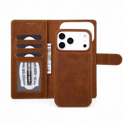 Wave iPhone 17 Pro Max Hoesje 2-in-1 Wallet Book Case MagSafe Bruin 1