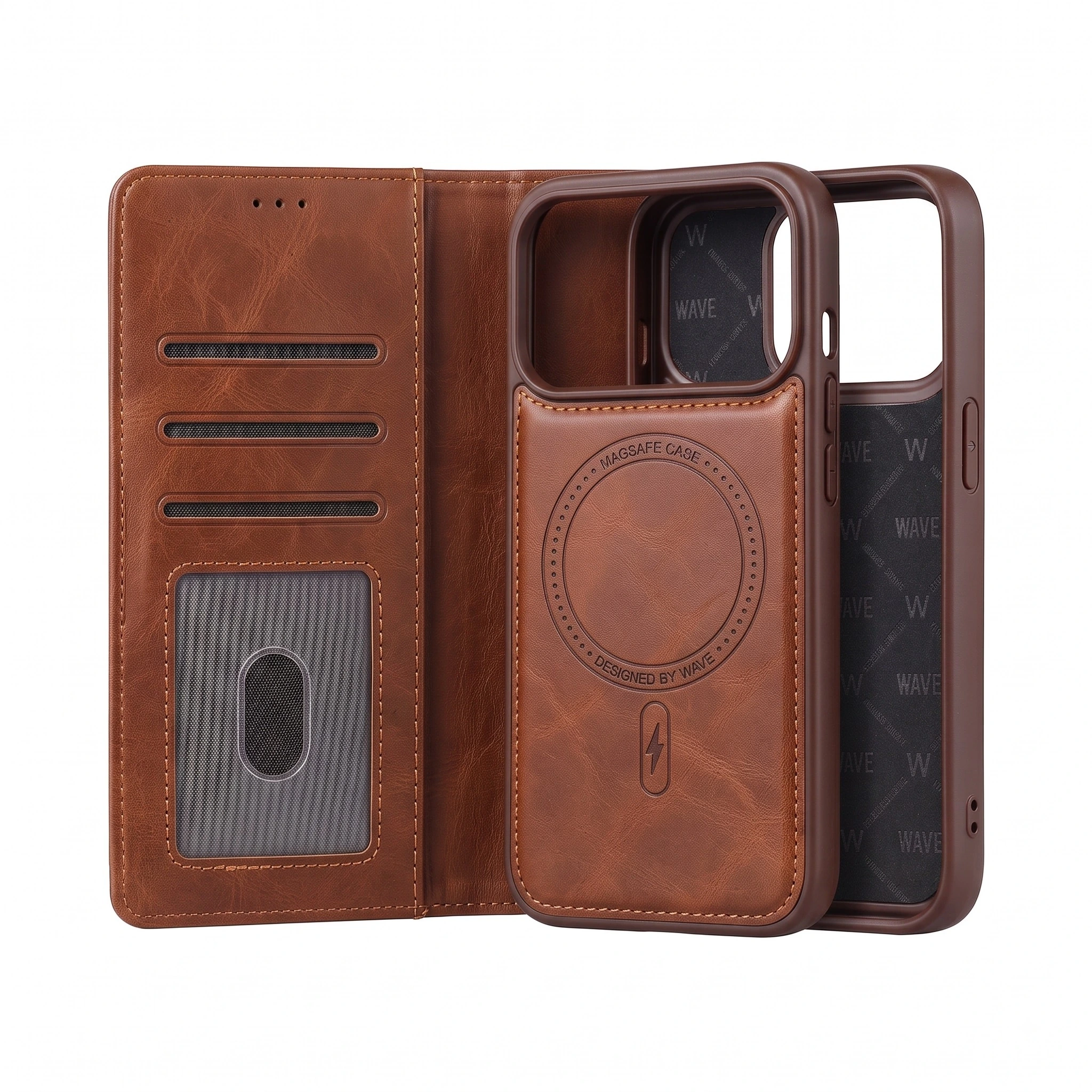 Wave iPhone 17 Pro Max Hoesje 2-in-1 Wallet Book Case MagSafe Bruin 1