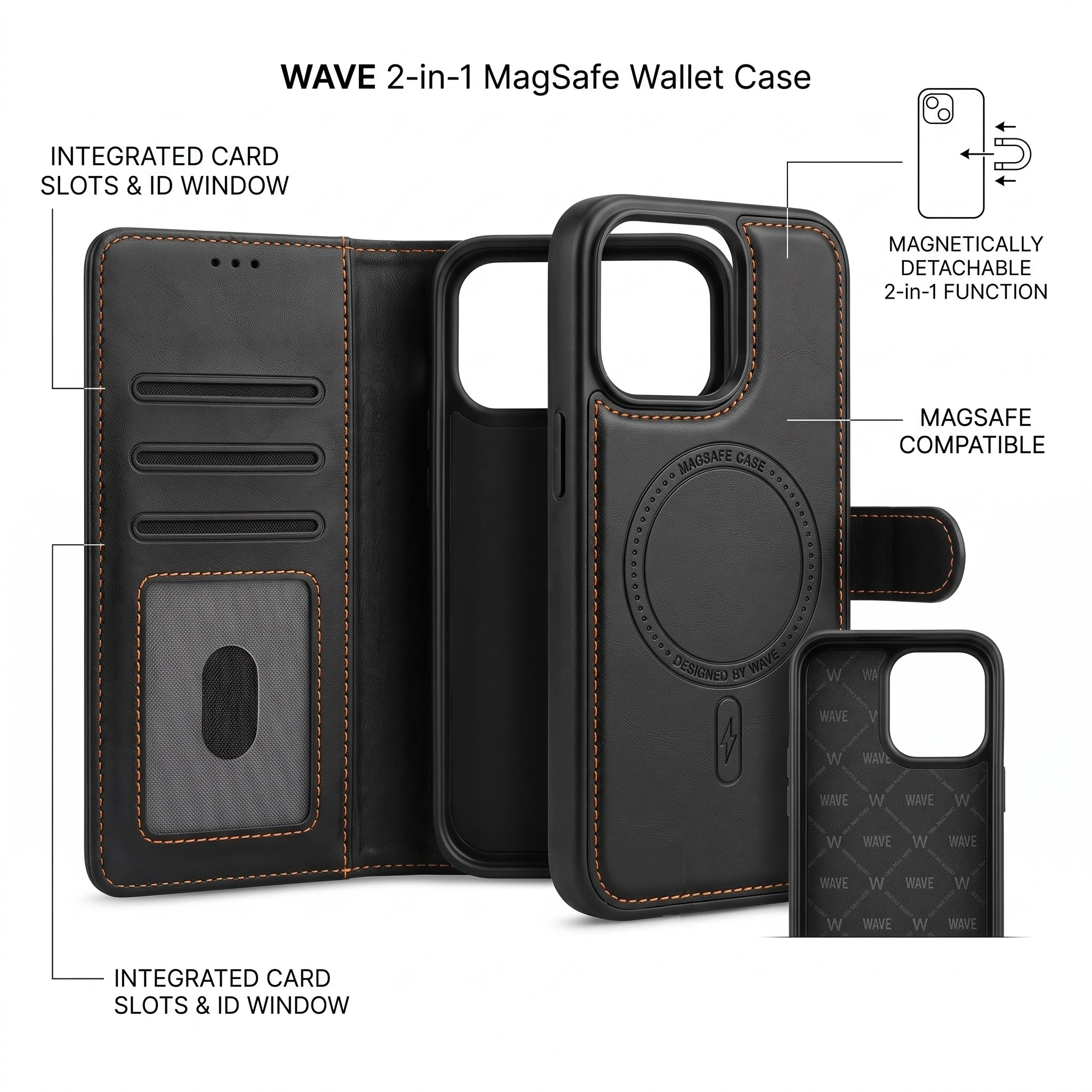 Wave iPhone 17 Pro max Hoesje 2-in-1 Wallet Book Case MagSafe zwart 1