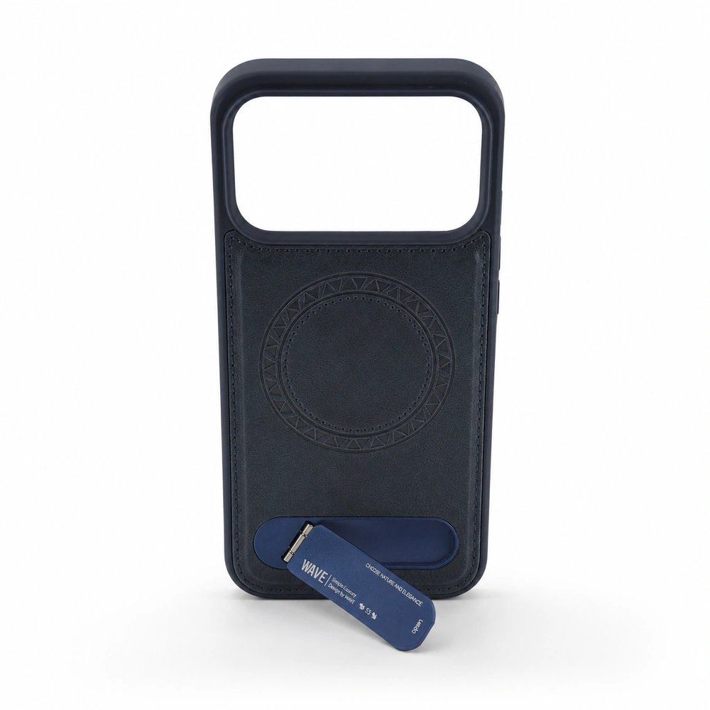 Wave iPhone 17 pro Hoesje Premium Kunstleer MagSafe & Kickstand - Blauw