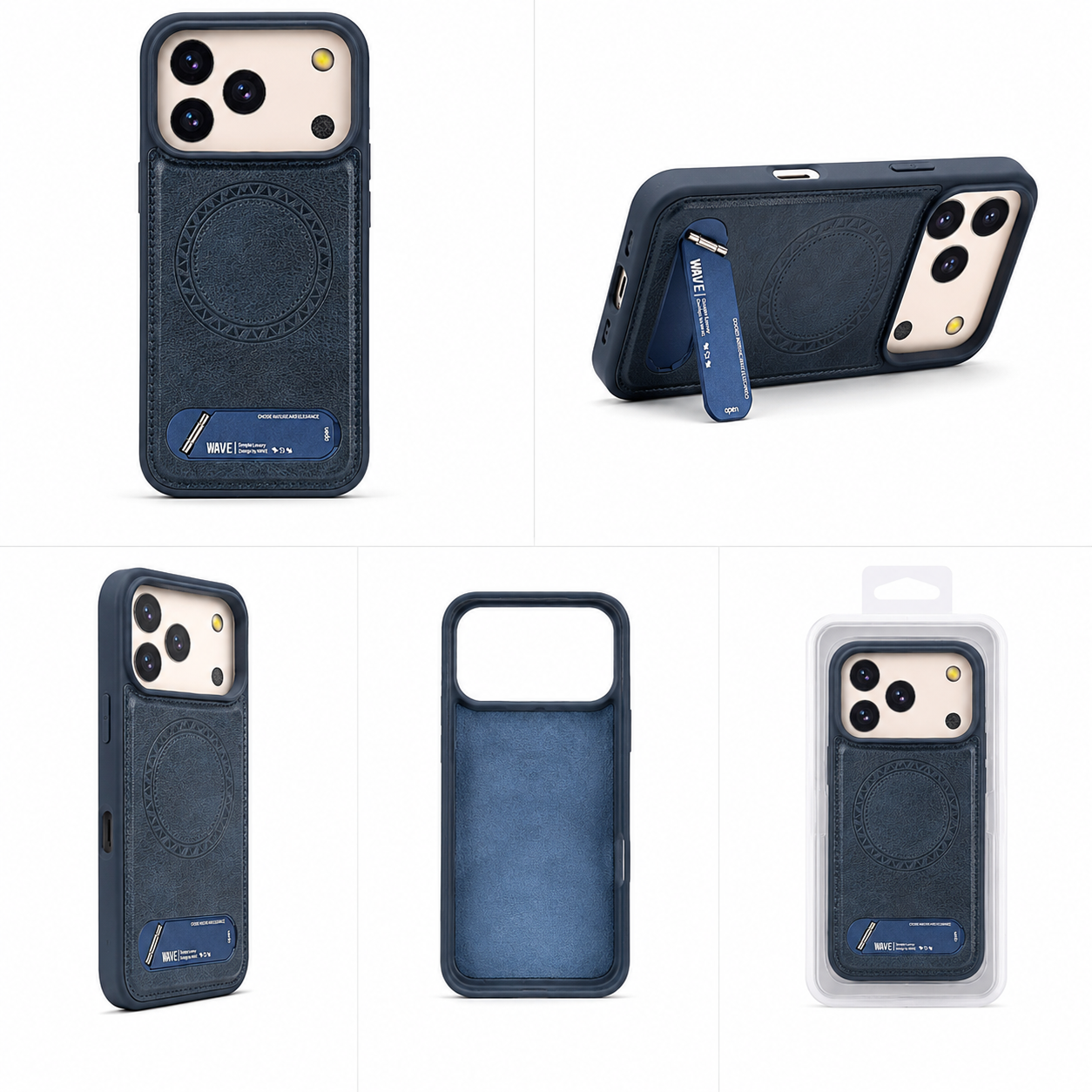 Wave iPhone 17 pro Hoesje Premium Kunstleer MagSafe & Kickstand - Blauw