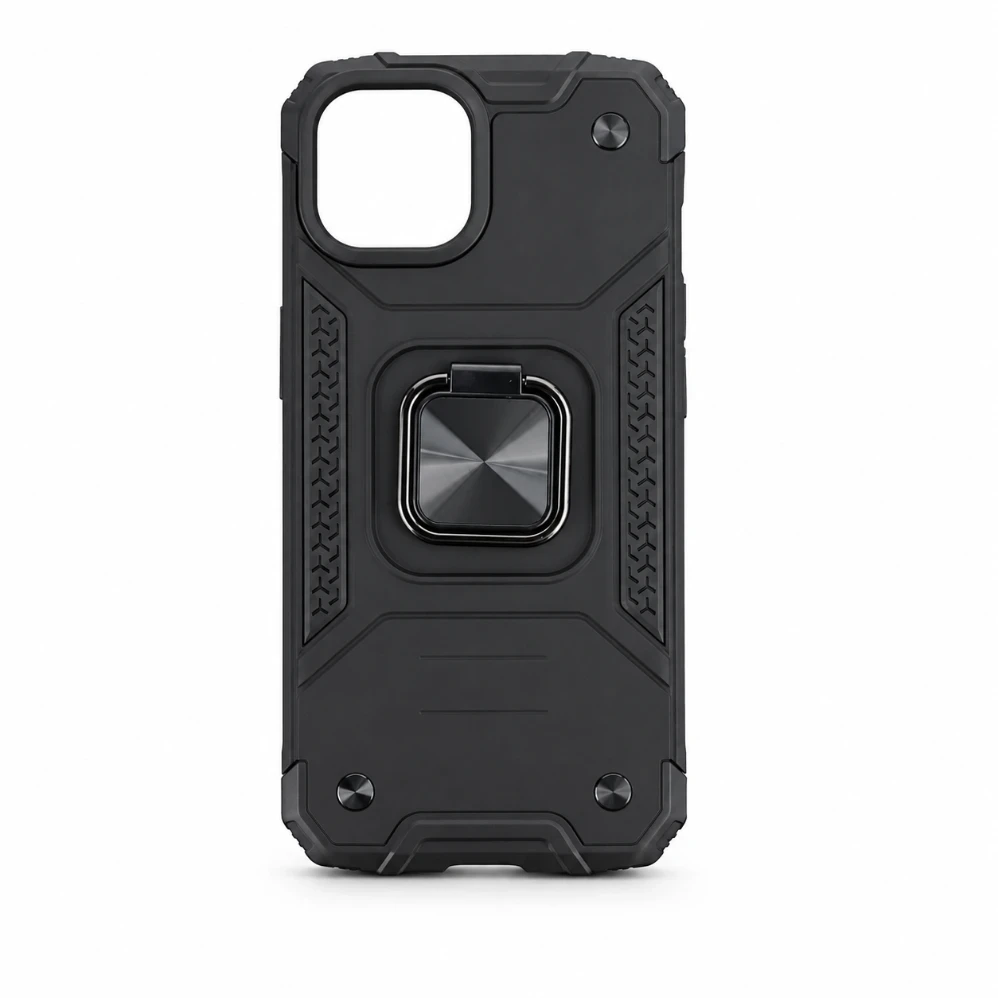 iPhone 15 Rugged Case met Verstelbare Ringstandaard – Zwart