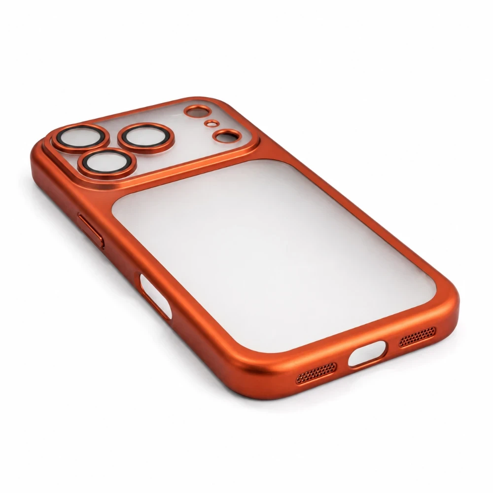 iPhone 17 Pro Hoesje met Transparante Achterkant en Oranje Rand 3
