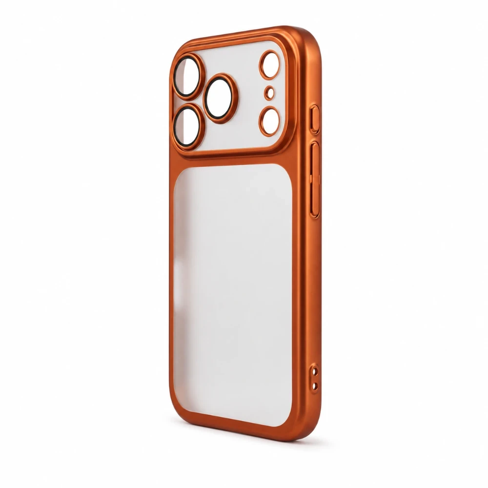 iPhone 17 Pro Hoesje met Transparante Achterkant en Oranje Rand 3