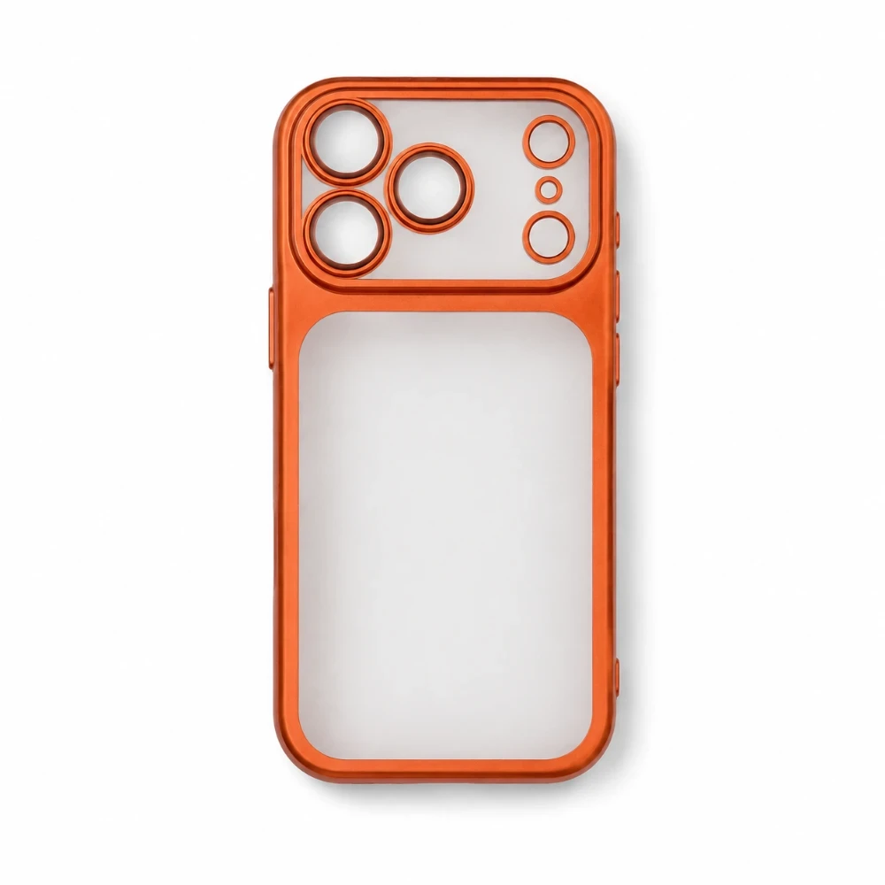 iPhone 17 Pro Hoesje met Transparante Achterkant en Oranje Rand 3