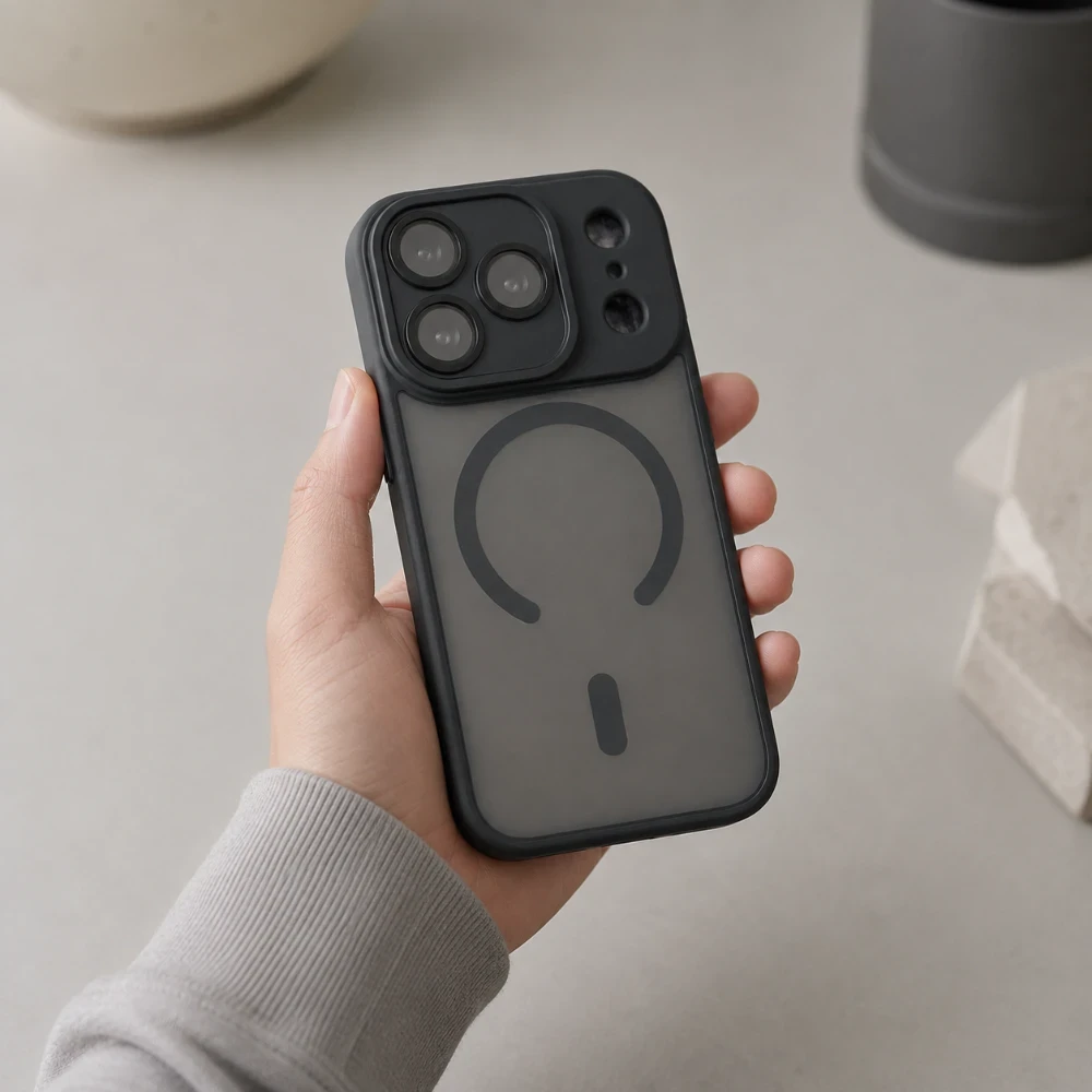 iPhone 17 Pro MagSafe Hoesje met Camerabescherming – Semi-Transparant Zwart 1
