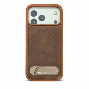 iPhone 17 pro Max Hoesje Premium Kunstleer MagSafe Kickstand bruin 1