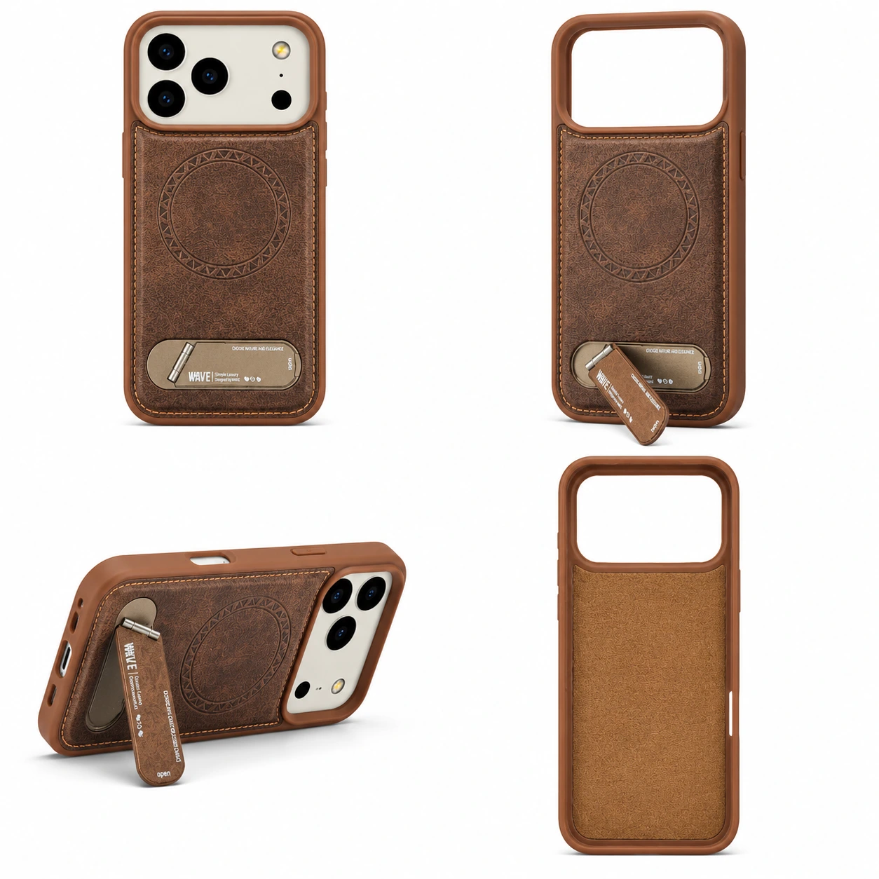 iPhone 17 pro Max Hoesje Premium Kunstleer MagSafe Kickstand bruin 1