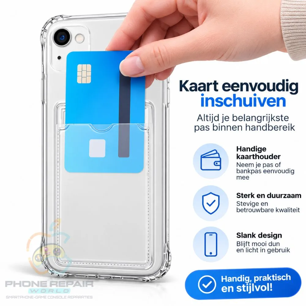 iphone 14 Plus transparant anti shock hoesje met kaarthouder 1
