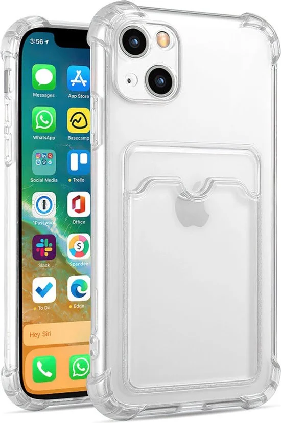 iphone 15 transparant anti shock hoesje met kaarthouder 1