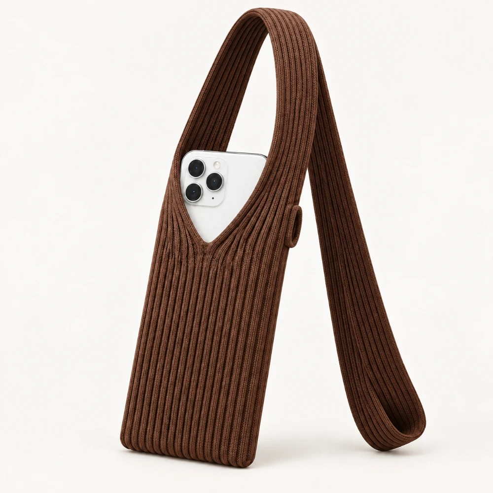 Universeel Telefoontasje met Draagkoord 80 cm – Stretch Telefoonhouder Bruin 2