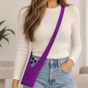 Universeel Telefoontasje met Draagkoord 80 cm – Stretch Telefoonhouder Paars 3