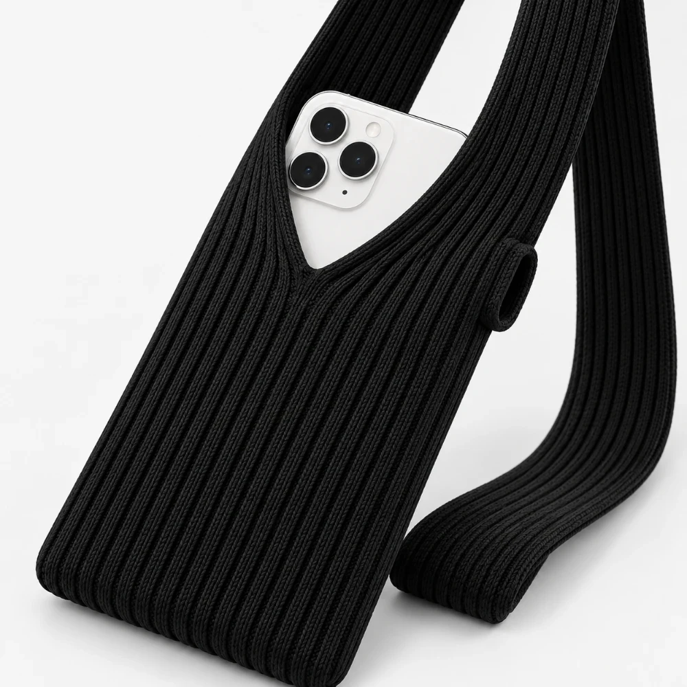 Universeel Telefoontasje met Draagkoord 80 cm – Stretch Telefoonhouder Zwart