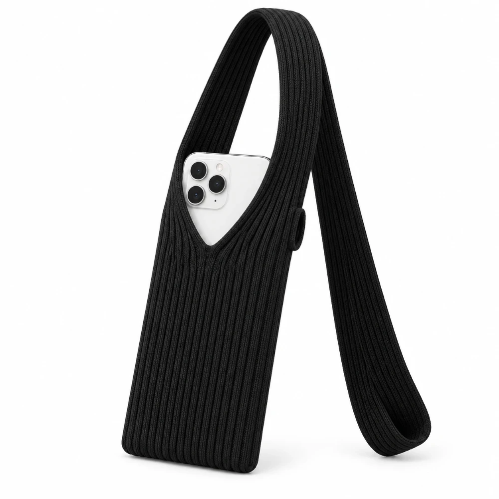 Universeel Telefoontasje met Draagkoord 80 cm – Stretch Telefoonhouder Zwart