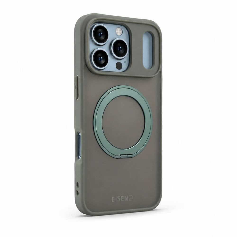 iPhone 17 Pro MagSafe hoesje met 360° draaibare-ring standaard - Grijs