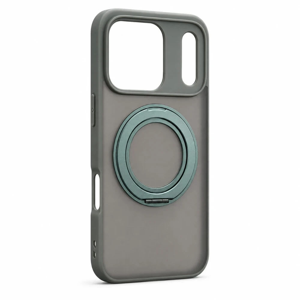iPhone 17 Pro MagSafe hoesje met 360° draaibare-ring standaard - Grijs