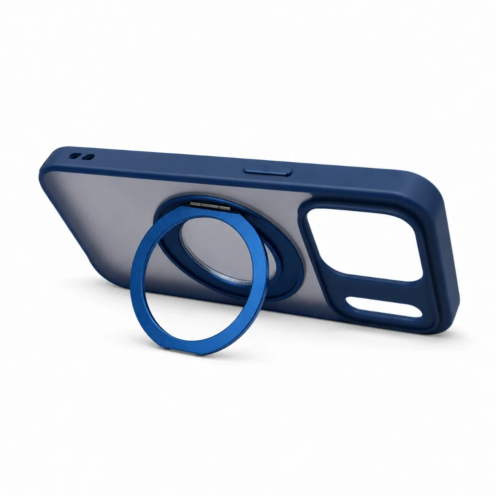 iPhone 17 Pro Max MagSafe hoesje met 360° draaibare-ring standaard - Blauw 5